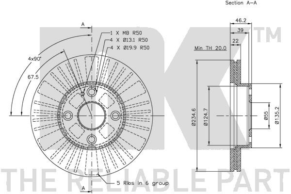 Bromsskiva Ventilerad, Framaxel Nk 313234 NK
