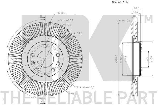 Bromsskiva Ventilerad, Framaxel Nk 313274 NK