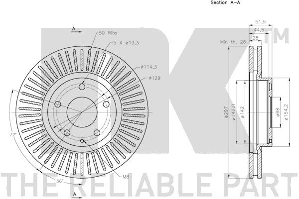 Bromsskiva Ventilerad, Framaxel Nk 313278 NK