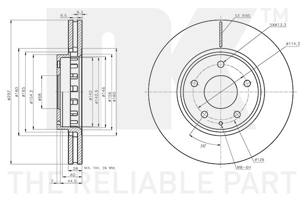 Bromsskiva Ventilerad, Framaxel Nk 313287 NK