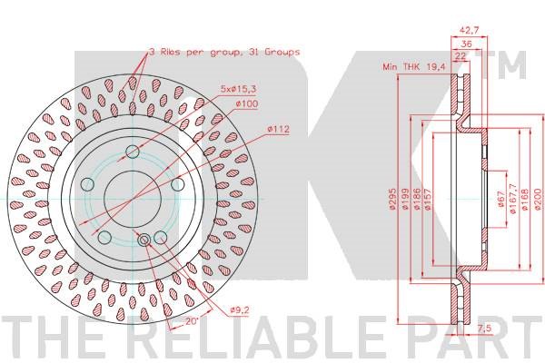 Bromsskiva Ventilerad, Bakaxel Nk 3133138 NK