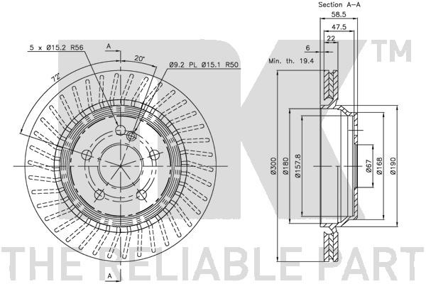 Bromsskiva Ventilerad, Bakaxel Nk 313352 NK