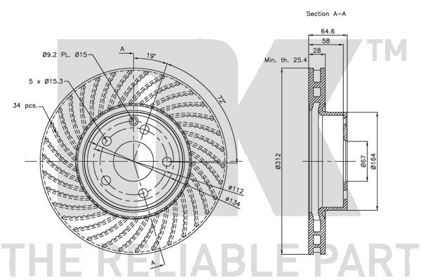 Bromsskiva Ventilerad, Framaxel Nk 313360 NK