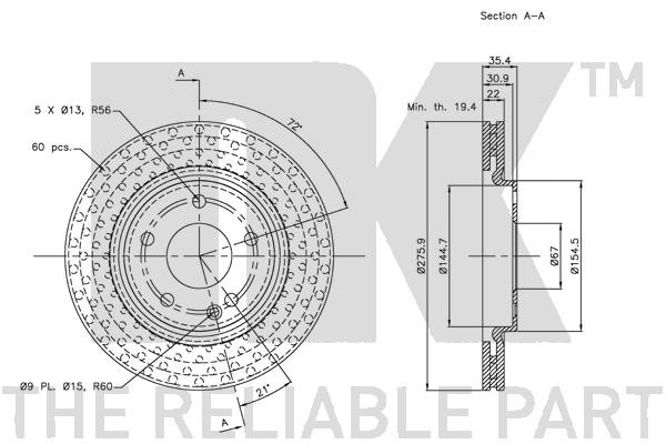 Bromsskiva Ventilerad, Framaxel Nk 313370 NK