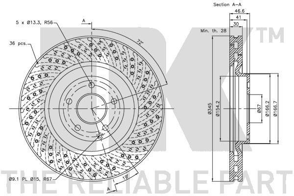 Bromsskiva Ventilerad, Framaxel Nk 313390 NK
