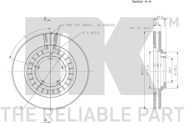Bromsskiva Ventilerad, Framaxel Nk 313435 NK