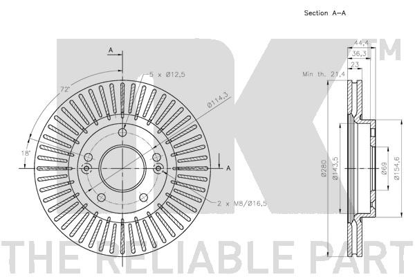 Bromsskiva Ventilerad, Framaxel Nk 313445 NK