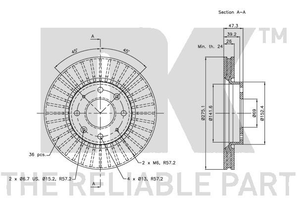 Bromsskiva Ventilerad, Framaxel Nk 313512 NK Bromsskiva Ventilerad, Framaxel Nk 313512 NK