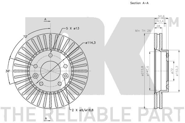 Bromsskiva Ventilerad, Framaxel Nk 313522 NK Bromsskiva Ventilerad, Framaxel Nk 313522 NK