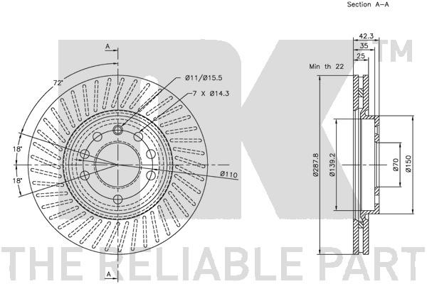 Bromsskiva Ventilerad, Framaxel, Bakaxel Nk 313625 NK