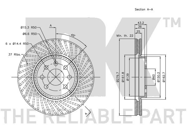 Bromsskiva Ventilerad, Framaxel Nk 313651 NK