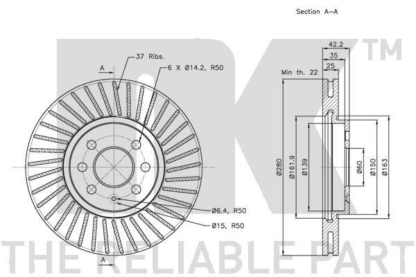 Bromsskiva Ventilerad, Framaxel Nk 313652 NK