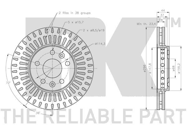 Bromsskiva Ventilerad, Framaxel Nk 313678 NK