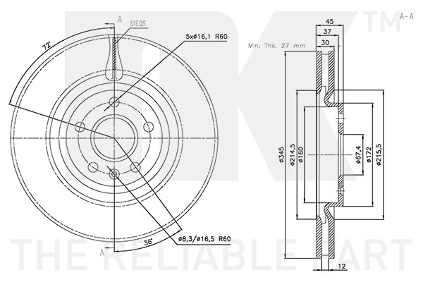 Bromsskiva Ventilerad, Framaxel Nk 313689 NK