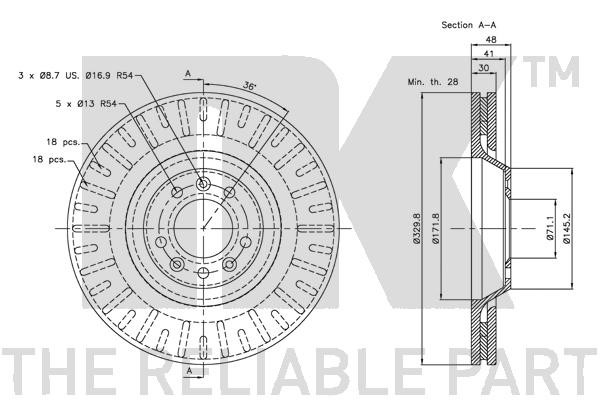 Bromsskiva Ventilerad, Framaxel Nk 313728 NK Bromsskiva Ventilerad, Framaxel Nk 313728 NK