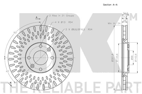 Bromsskiva Ventilerad, Framaxel Nk 313737 NK