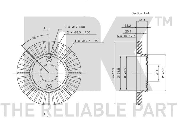 Bromsskiva Ventilerad, Framaxel Nk 313909 NK