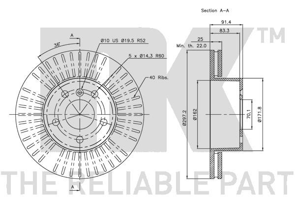 Bromsskiva Ventilerad, Framaxel Nk 314022 NK Bromsskiva Ventilerad, Framaxel Nk 314022 NK