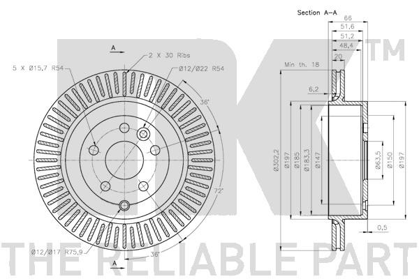 Bromsskiva Ventilerad, Bakaxel Nk 314033 NK