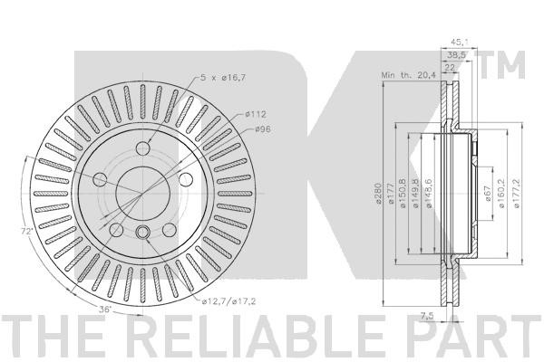 Bromsskiva Ventilerad, Framaxel Nk 314048 NK