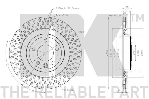Bromsskiva Ventilerad, Bakaxel Nk 314052 NK