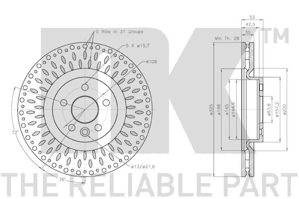 Bromsskiva Ventilerad, Framaxel Nk 314053 NK Bromsskiva Ventilerad, Framaxel Nk 314053 NK