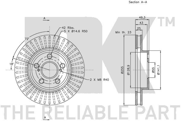 Bromsskiva Ventilerad, Framaxel Nk 314572 NK