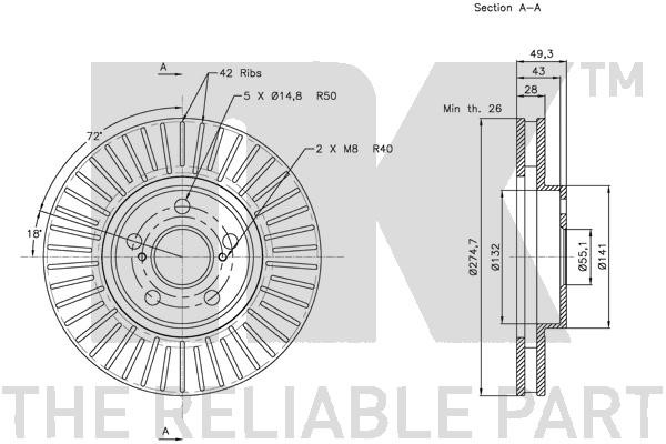 Bromsskiva Ventilerad, Framaxel Nk 314586 NK Bromsskiva Ventilerad, Framaxel Nk 314586 NK
