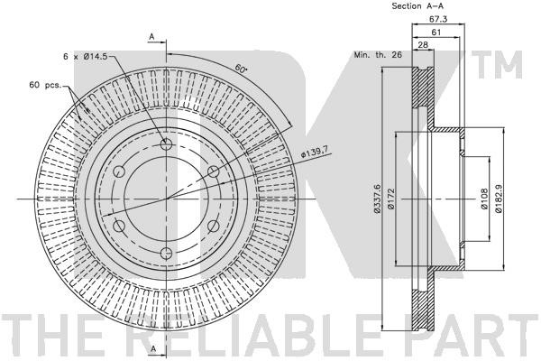 Bromsskiva Ventilerad, Framaxel Nk 314598 NK