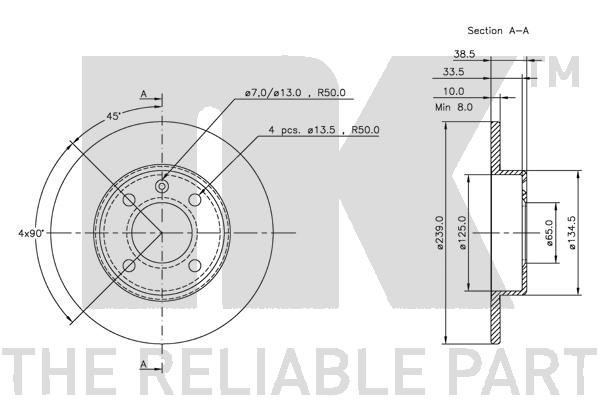 Bromsskiva Solid, Bakaxel, Framaxel Nk 314704 NK