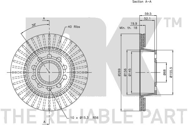 Bromsskiva Ventilerad, Bakaxel Nk 314781 NK