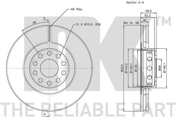 Bromsskiva Ventilerad, Framaxel Nk 314791 NK