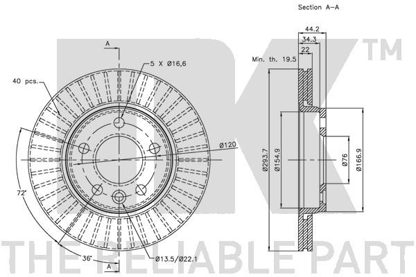 Bromsskiva Ventilerad, Bakaxel Nk 314797 NK