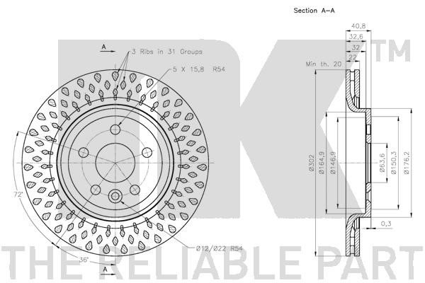 Bromsskiva Ventilerad, Bakaxel Nk 314858 NK