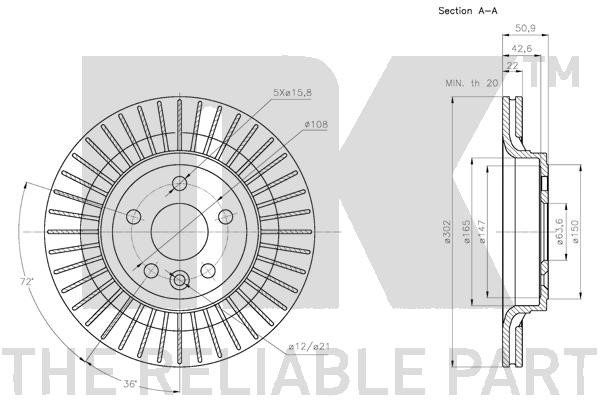 Bromsskiva Ventilerad, Bakaxel Nk 314861 NK