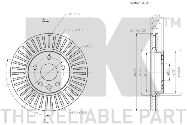 Bromsskiva Ventilerad, Framaxel Nk 315013 NK
