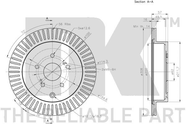 Bromsskiva Ventilerad, Bakaxel Nk 315221 NK