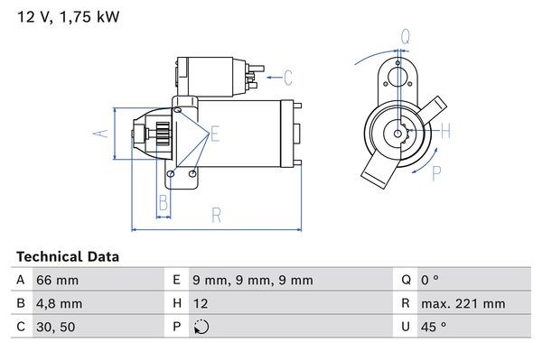 Startmotor 12V Bosch 0 986 025 510 BOSCH