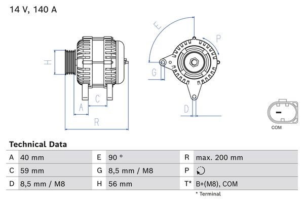 Generator 14V 140A Bosch 0 986 085 040 BOSCH