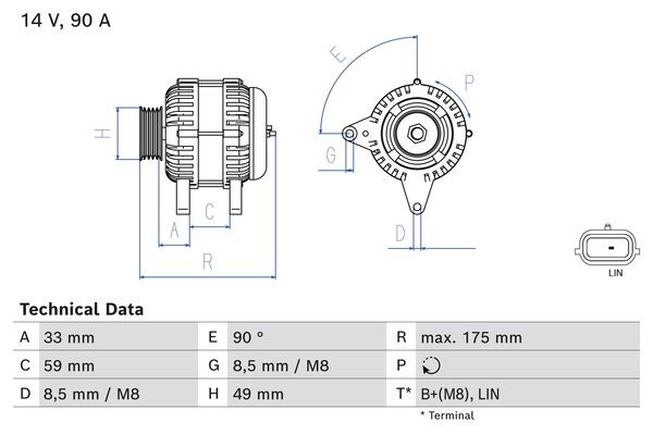 Generator 14V 90A Bosch 0 986 085 170 BOSCH