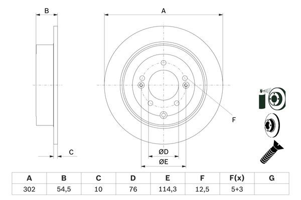 Bromsskiva Solid, Bakaxel Bosch 0 986 479 E43 BOSCH