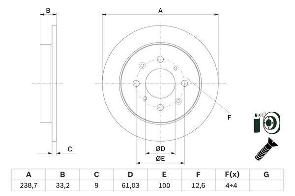 Bromsskiva Solid, Bakaxel Bosch 0 986 479 F34 BOSCH