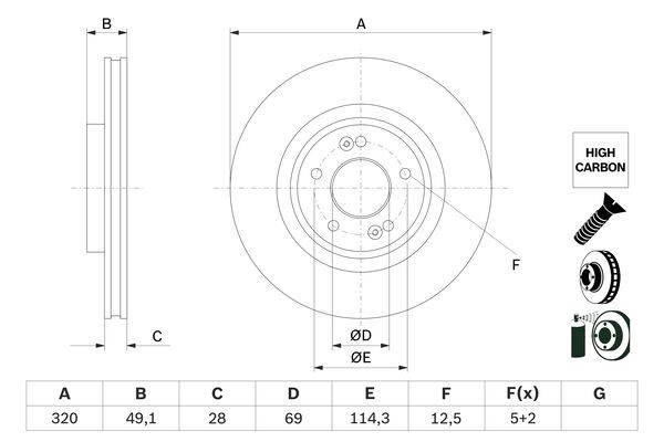 Bromsskiva Ventilerad, Framaxel Bosch 0 986 479 F35 BOSCH