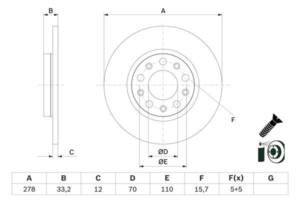 Bromsskiva Solid, Bakaxel Bosch 0 986 479 G21 BOSCH