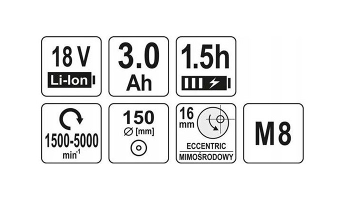Poleringsmaskin med tillbehör, batteri och laddare Yato YT-82920 Yato