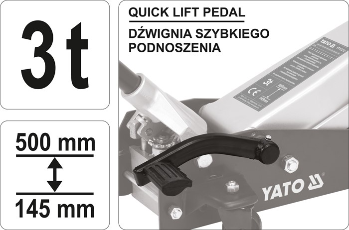 Domkraft, 3 Ton, Universal Yato