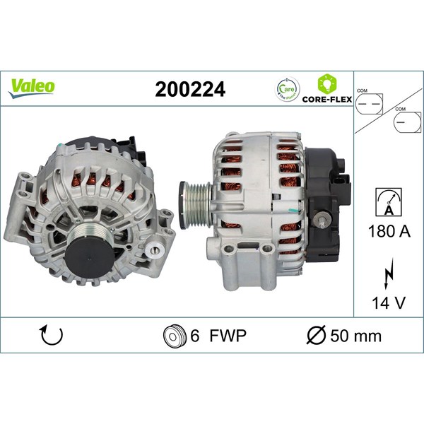 Generator 14V 180A Valeo Valeo core-flex 200224 VALEO