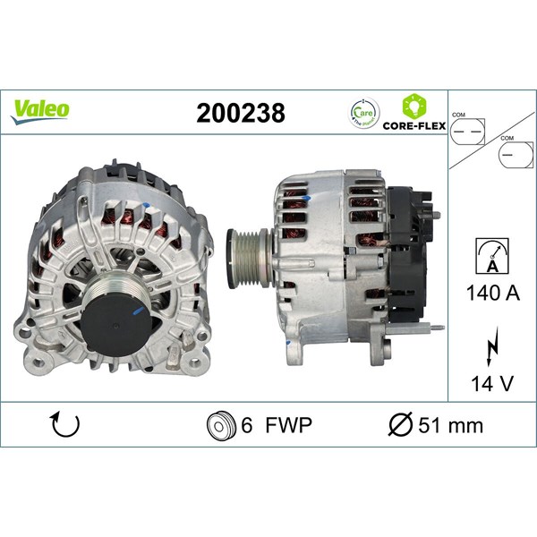 Generator 14V 140A Valeo Valeo core-flex 200238 VALEO