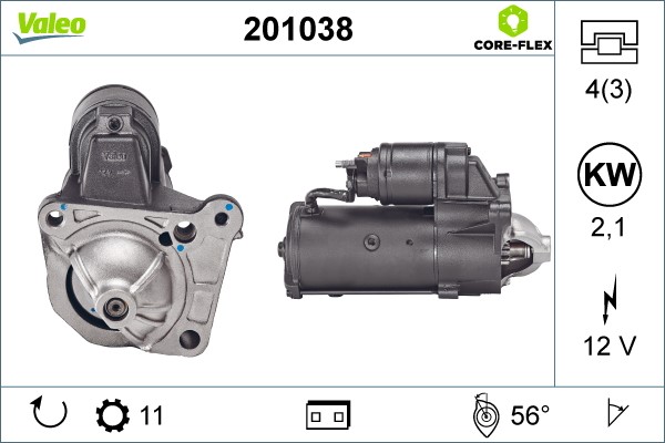 Startmotor 12V Valeo Valeo core-flex 201038 VALEO