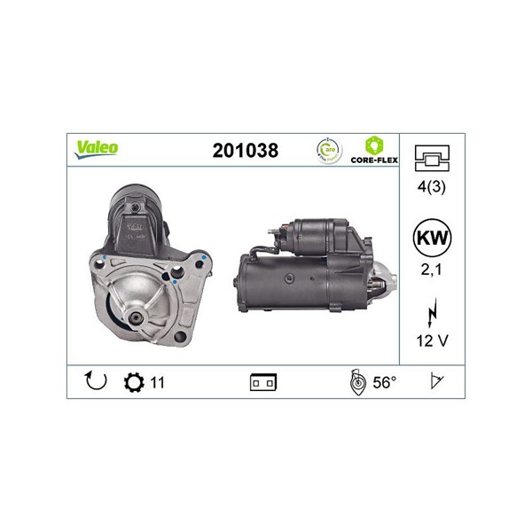 Startmotor 12V Valeo Valeo core-flex 201038 VALEO